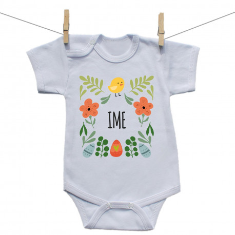 Bodiji s kratkimi rokavi Pomlad z imenom otroka