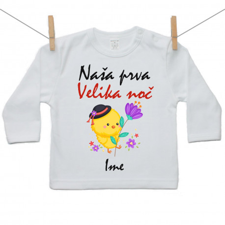 Majica z dolgimi rokavi Naša prva Velika noč z imenom - Fantek
