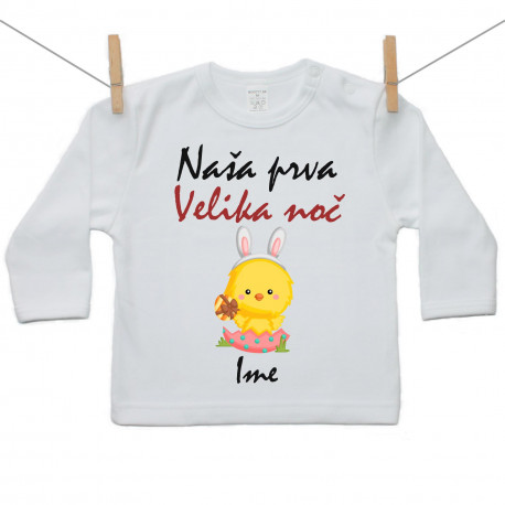 Majica z dolgimi rokavi Naša prva Velika noč z imenom - Punčka