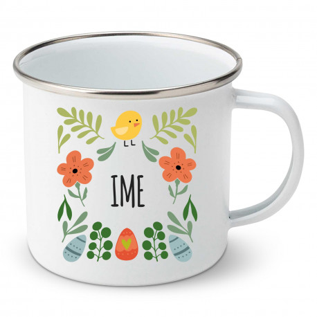 Emajlirana skodelica Pomlad z imenom otroka
