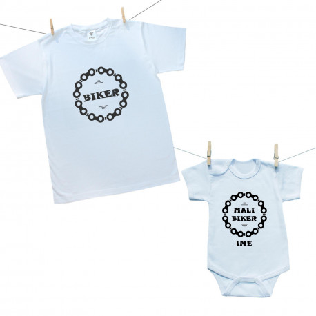 Družinski set (bodiji s kratkimi rokavi) Tata i mali biker