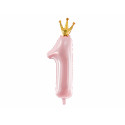 Folija balon Številka 1, 37x100cm, svetlo roza s krono