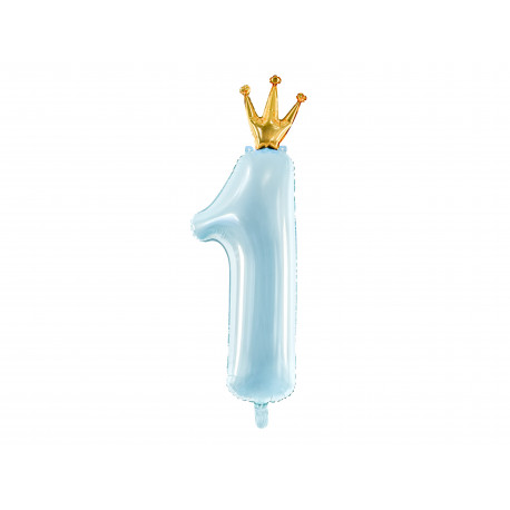 Folija balon številka 1, 37x100cm, nebeško moder s krono