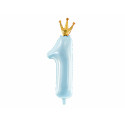 Folija balon številka 1, 37x100cm, nebeško moder s krono