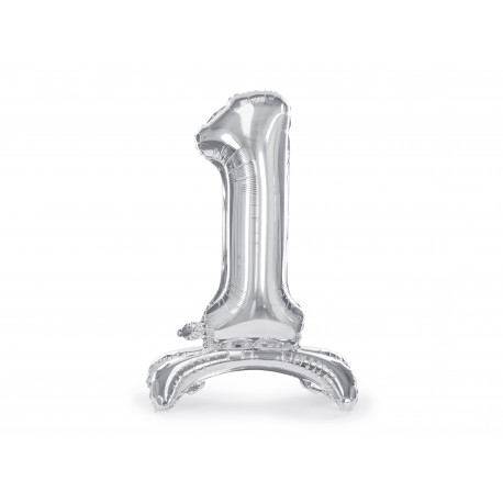 Stoječ folija balon Številka 1 70cm, srebrn