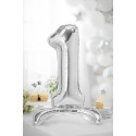 Stoječ folija balon Številka 1 70cm, srebrn