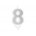 Rojstnodnevna svečka Številka 8, srebrna, 7cm