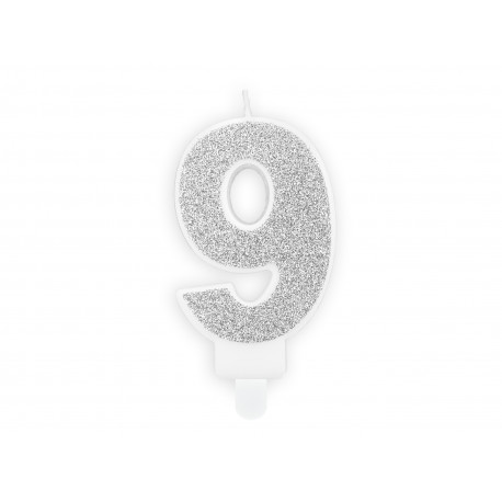 Rojstnodnevna svečka Številka 9, srebrna, 7cm