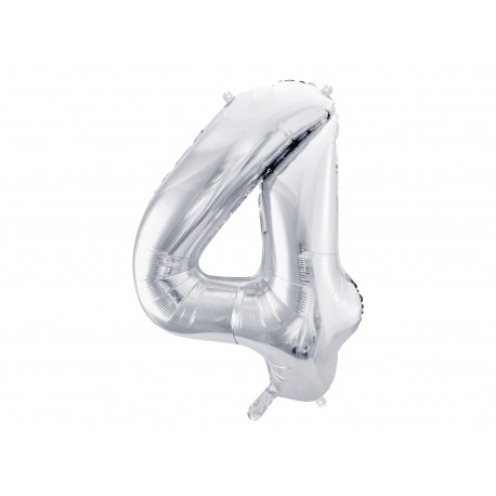 Folija balon Številka 4, 86cm, srebrn Folija balon Številka 4, 86cm, srebrn