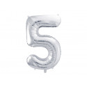 Folija balon Številka 5, 86cm, srebrn