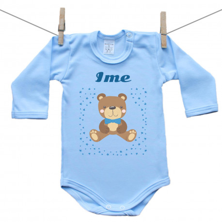Modre bodiji z dolgimi rokavi z medvedkom za fantke