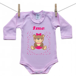 Roza bodiji z dolgimi rokavi z medvedkom za punčke