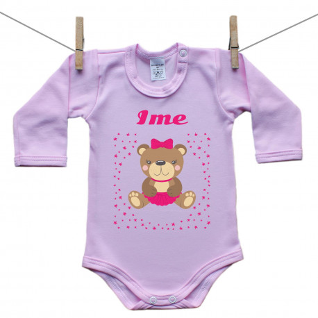 Roza bodiji z dolgimi rokavi z medvedkom za punčke