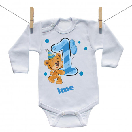 Bodiji z dolgimi rokavi Star sem 1 leto z medvedkom za fantke