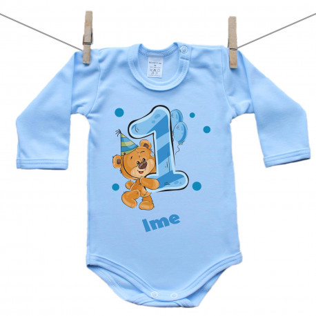 Modre bodiji z dolgimi rokavi Star sem 1 leto z medvedkom za fantke