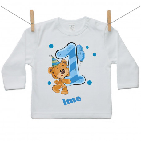 Majica z dolgimi rokavi Star sem 1 leto z medvedkom za fantke