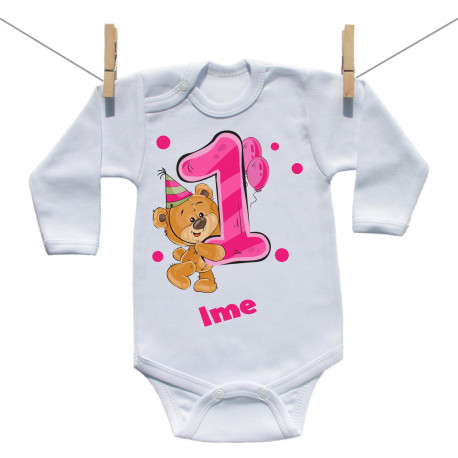 Bodiji z dolgimi rokavi Stara sem 1 leto z medvedkom za punčke