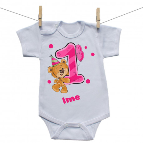 Bodiji s kratkimi rokavi Stara sem 1 leto z medvedkom za punčke