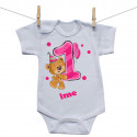 Bodiji s kratkimi rokavi Stara sem 1 leto z medvedkom za punčke