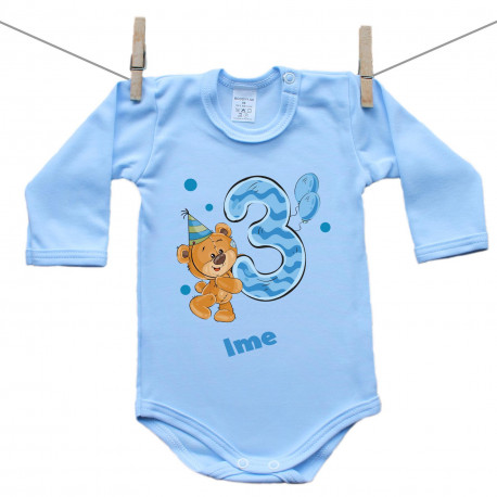 Modre bodiji z dolgimi rokavi Star sem 3 leta z medvedkom za fantke