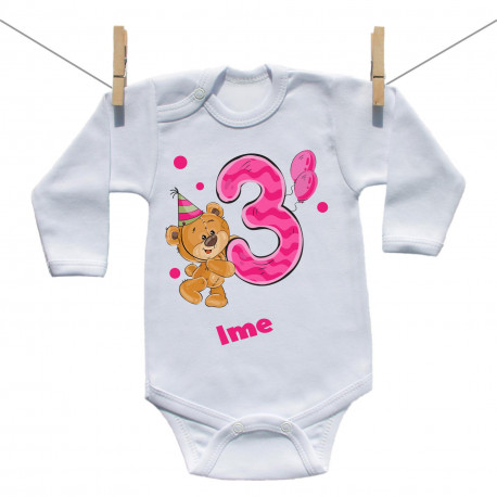 Bodiji z dolgimi rokavi Stara sem 3 leta z medvedkom za punčke