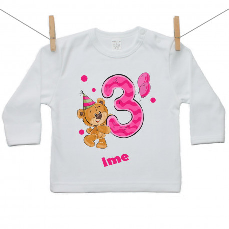 Majica z dolgimi rokavi Stara sem 3 leta z medvedkom za punčke