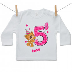 Majica z dolgimi rokavi Stara sem 5 let z medvedkom za punčke