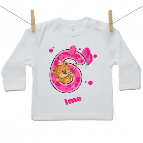 Majica z dolgimi rokavi Stara sem 6 let z medvedkom za punčke