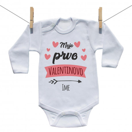 Bodiji z dolgimi rokavi Moje prvo valentinovo s srčkom