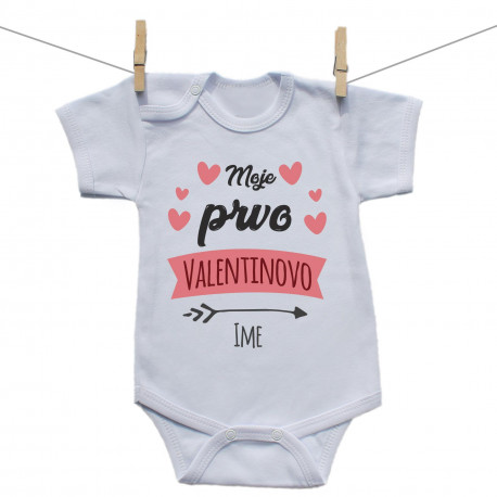 Bodiji s kratkimi rokavi Moje prvo valentinovo s srčkom