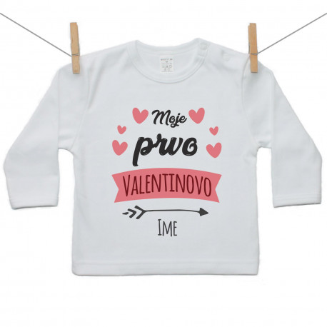 Majica z dolgimi rokavi Moje prvo valentinovo s srčkom
