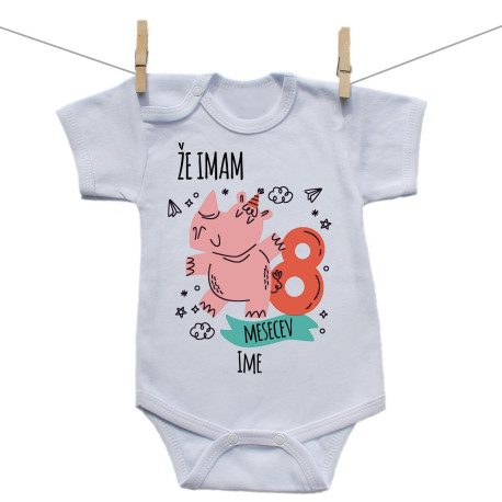 Bodiji s kratkimi rokavi Že imam 8 mesecev z živalico