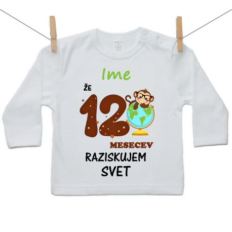 Majica z dolgimi rokavi Že 12 mesecev raziskujem svet